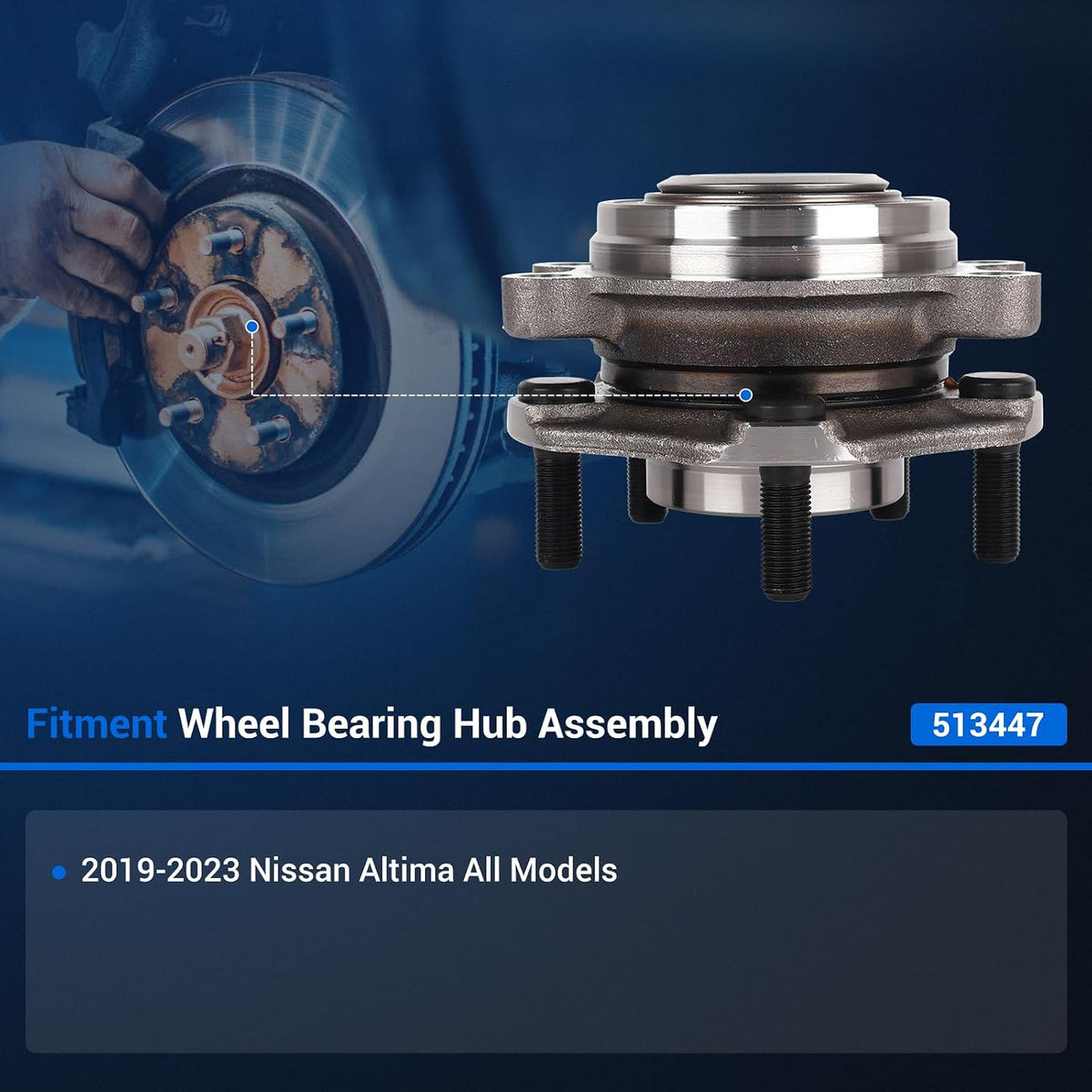 Autoround 513447 Front Wheel Hub and Bearing Assembly Compatible with Nissan Altima 2019 2020 2021 2022 2023