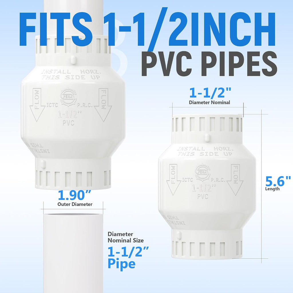 1-1/2 Inch PVC Check Valve, Socket x Socket