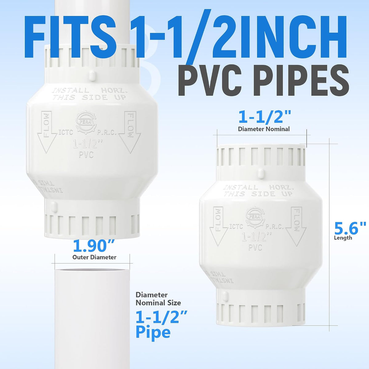 1-1/2 Inch PVC Check Valve, Socket x Socket