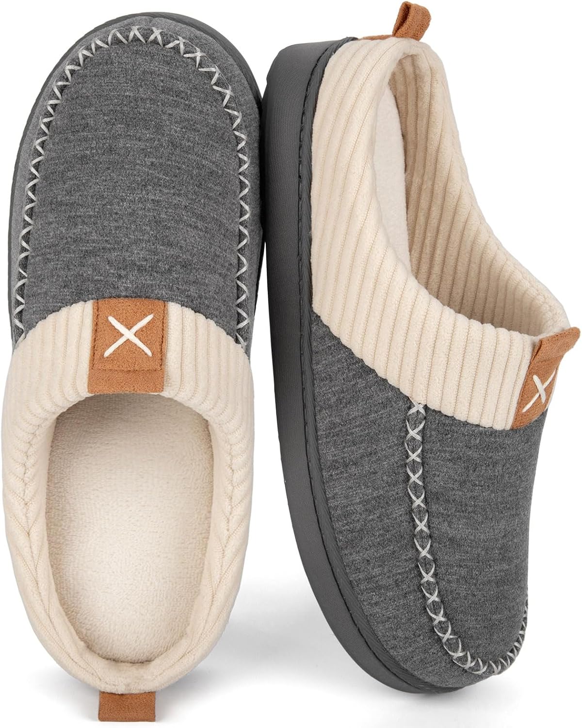 Womens Felt Sherpa Warm Slippers Bedroom Cozy Memory Foam Moccasin House Shoes with Fuzzy Plush Lining for Winter