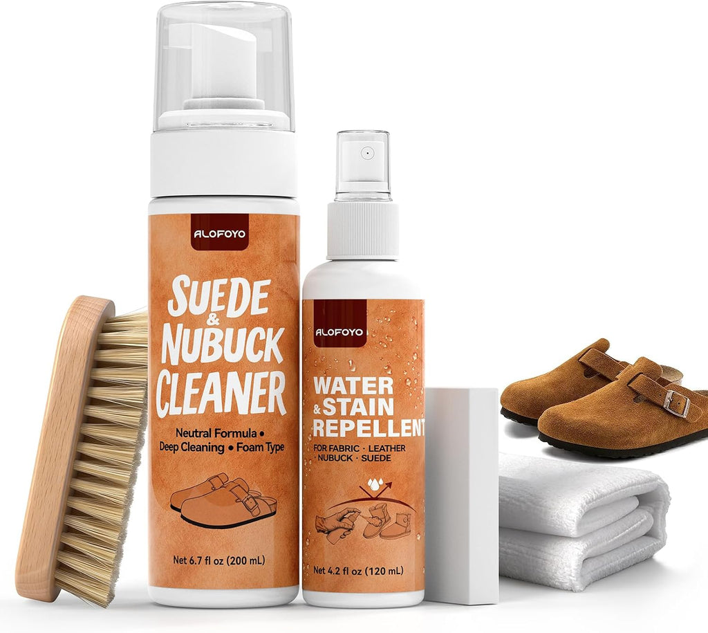 Suede and Nubuck Shoe Cleaner Kit, 5-in-1 Cleaning and Protector Spray with Suede Brush & Eraser, Cloth, Safely