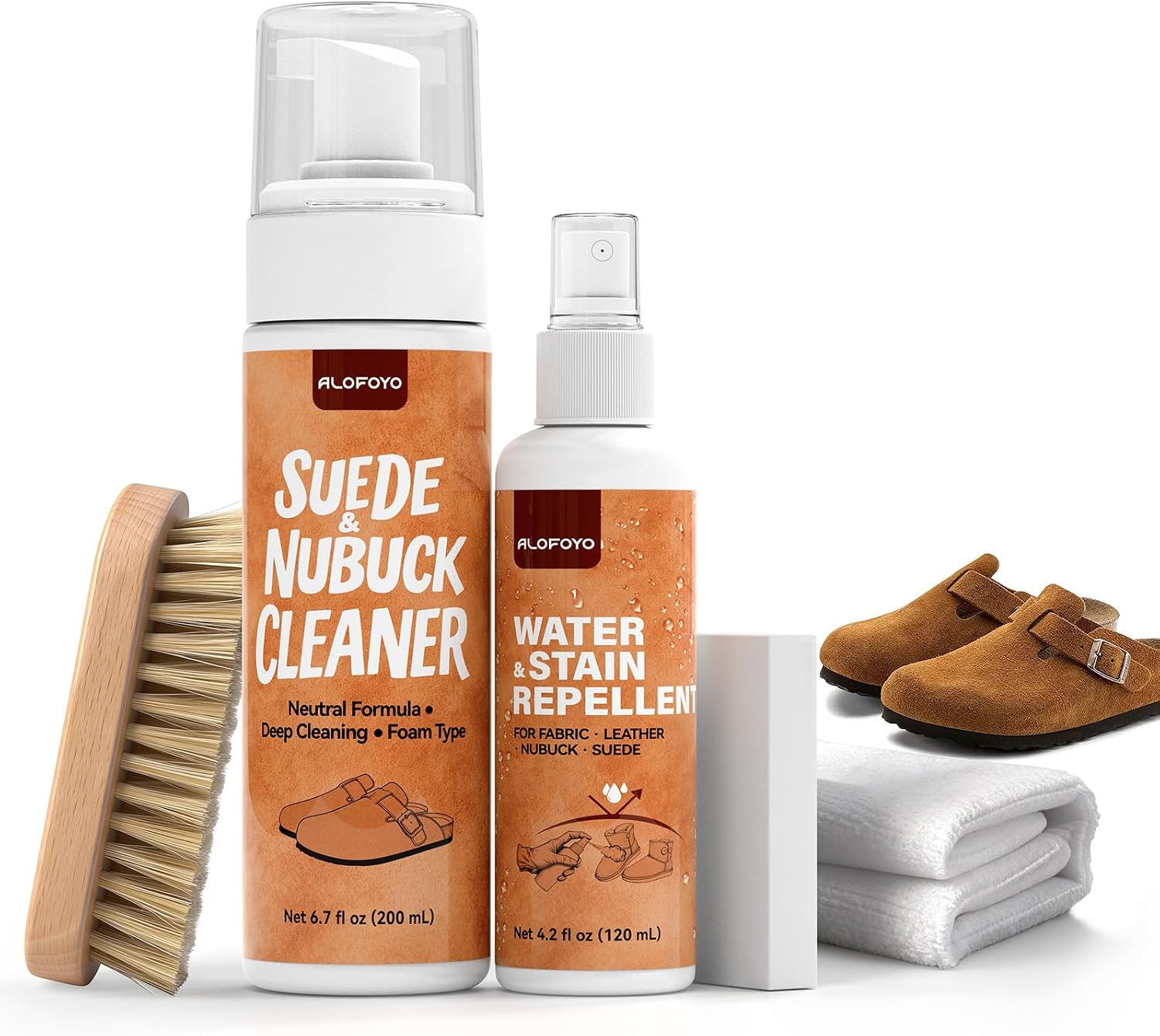 Suede and Nubuck Shoe Cleaner Kit, 5-in-1 Cleaning and Protector Spray with Suede Brush & Eraser, Cloth, Safely