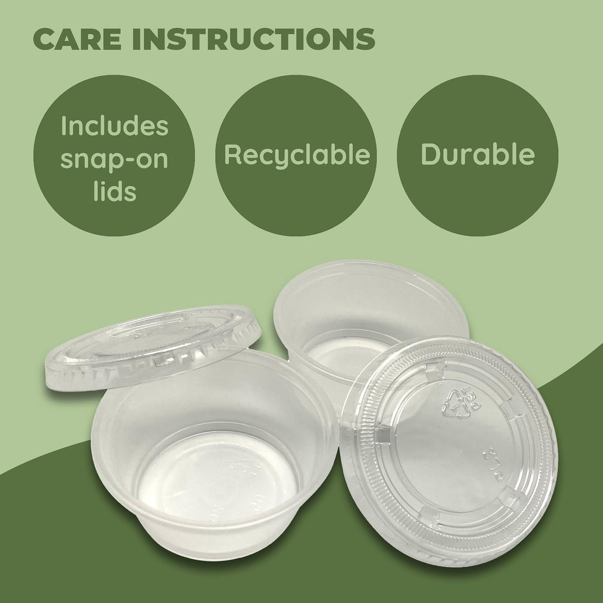 Compostable Condiment Cups with Lids, 2 oz Sauce Cups, 100 Sets per Pack: Eco-friendly for Salad Dressings