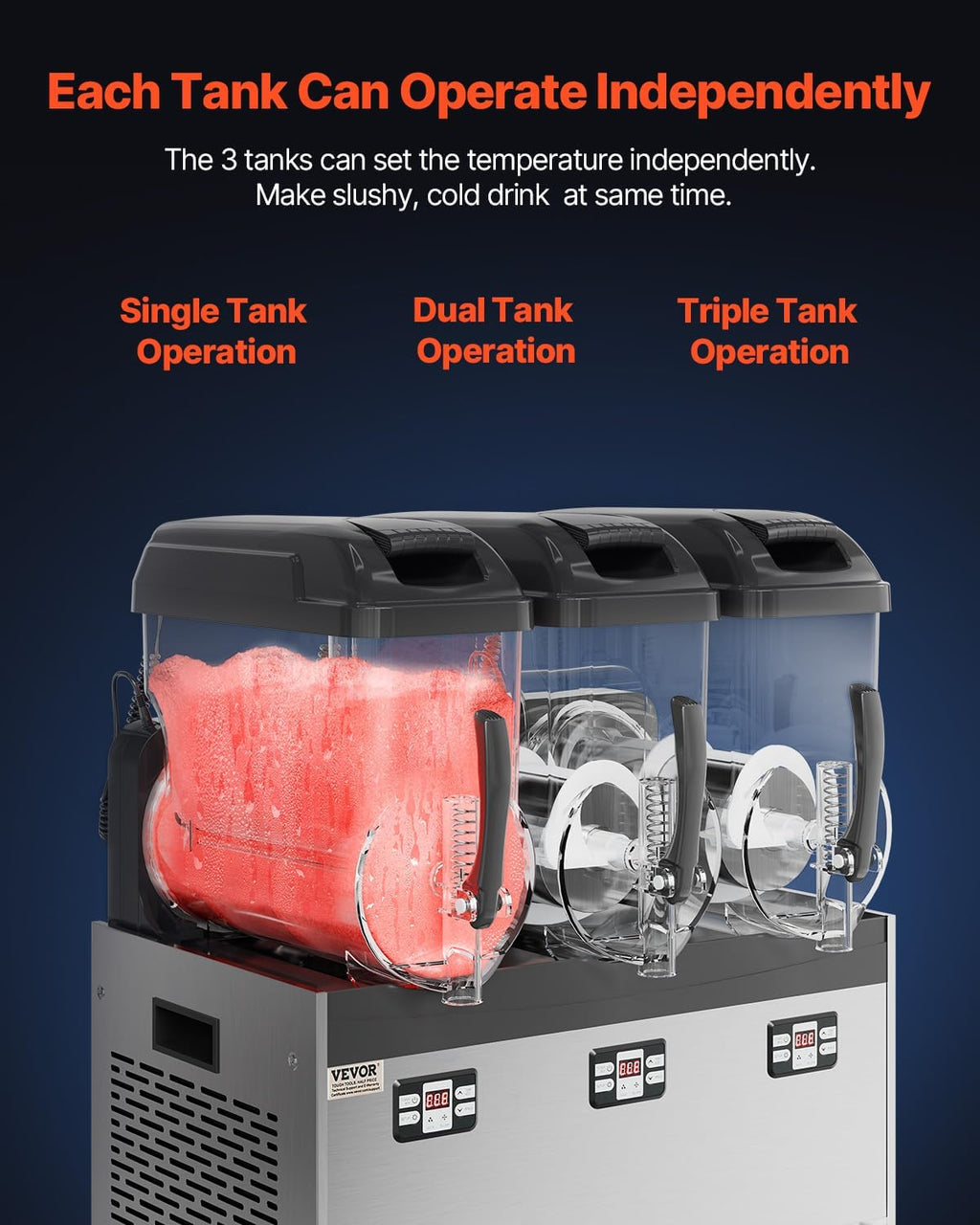 Commercial Slushy Machine, 12Lx3 Triple Tank Margarita Machine, 144 Cups Stainless Steel Margarita Smoothie Frozen