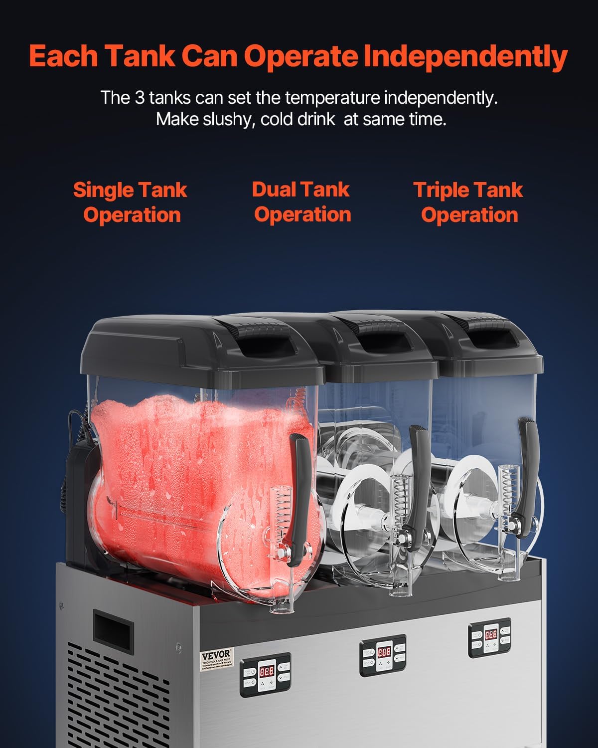 Commercial Slushy Machine, 12Lx3 Triple Tank Margarita Machine, 144 Cups Stainless Steel Margarita Smoothie Frozen