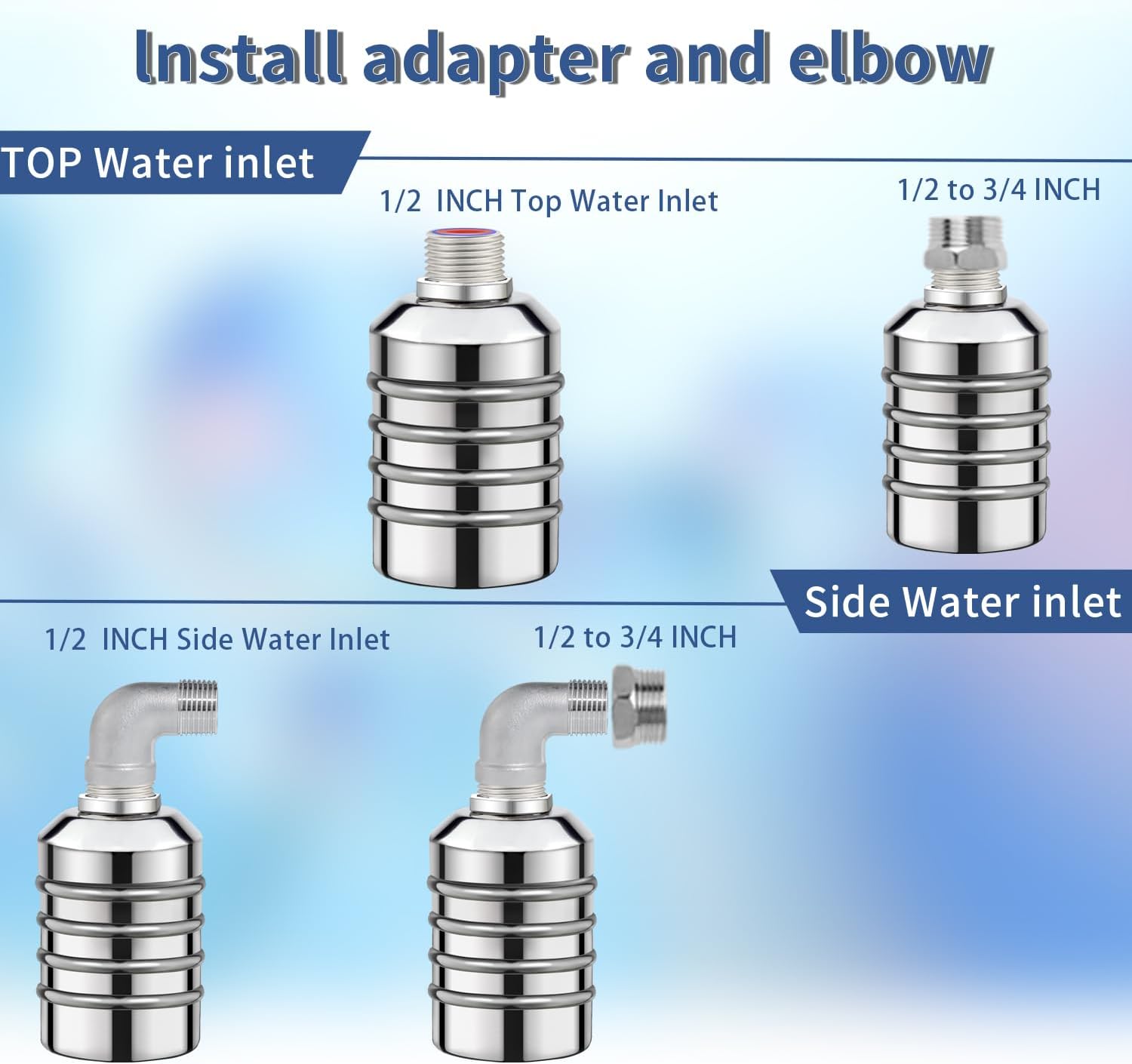 Leak-Proof NPT 1/2" Water Float Valve,1/2" to 3/4" 304 Stainless Steel Fully Automatic Water Level Control Float