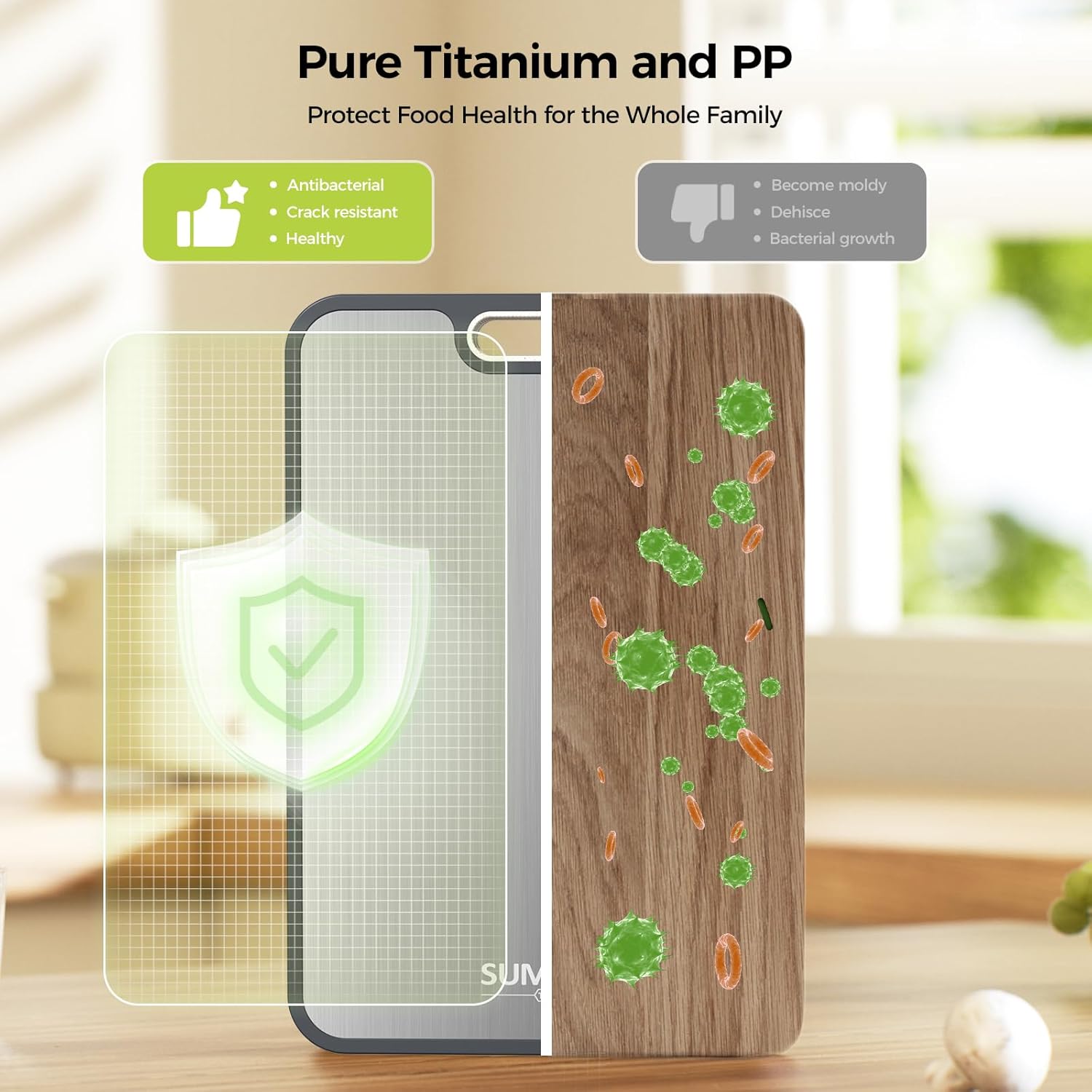 Titanium Cutting Board for Kitchen, Cutting Board Double Sided Food Grade, Pure Titanium/PP, Easy to Clean Large Size