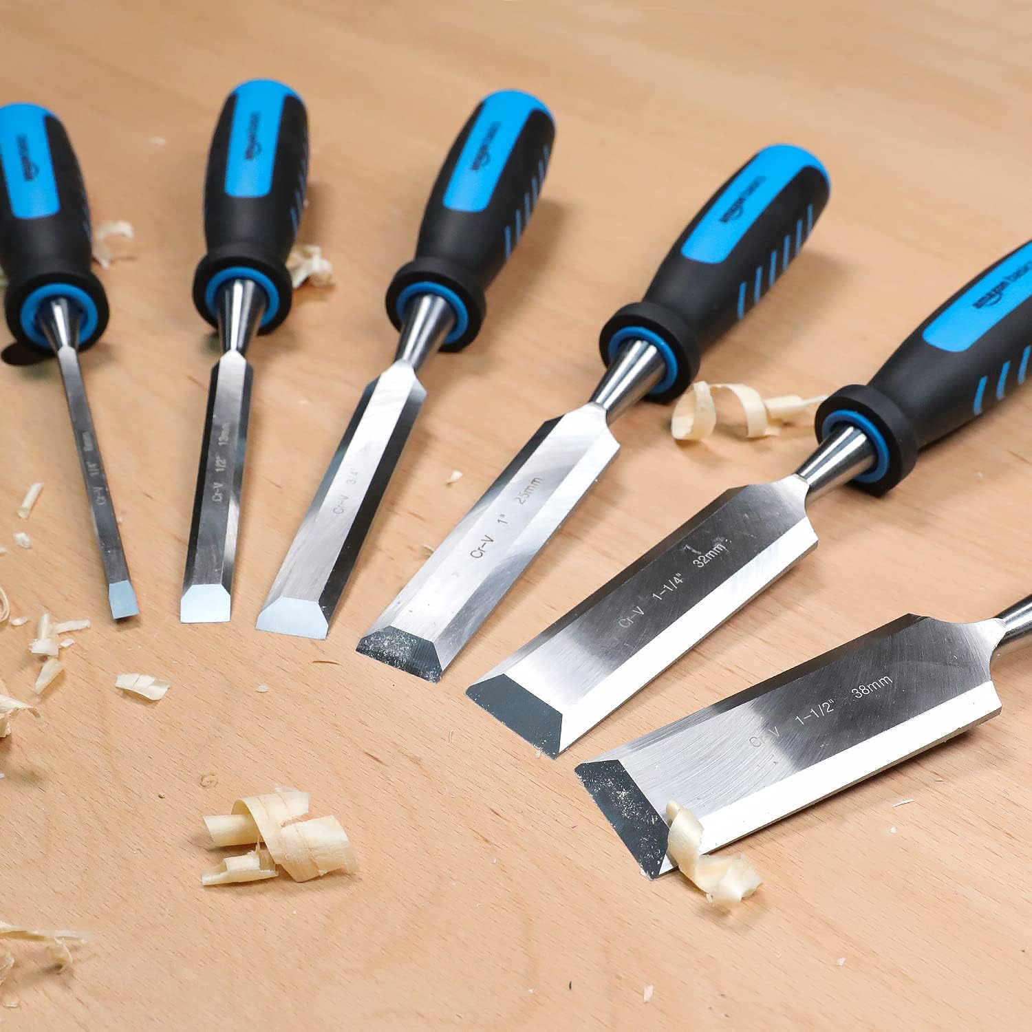8-Piece Wood Chisel Set for Woodworking, with Honing Guide, Sharpening Stone and Storage Case, 1/4" - 1-1/2"