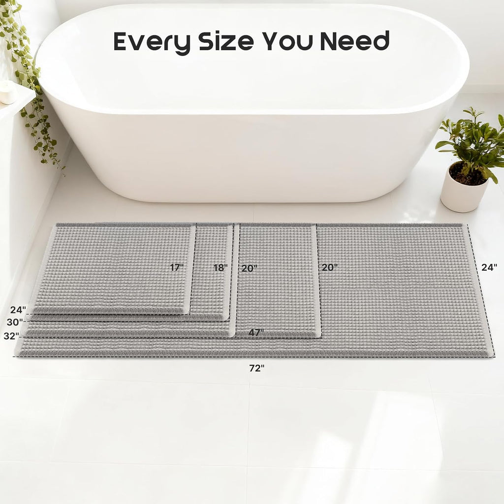 Waffle Bath Mat Super Absorbent, 18"×30" & 18"×30", Grey & White | Soft Non-Slip Boho Bath Rugs with Flat-woven Hot