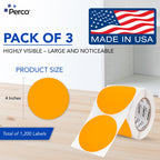 Neon Orange Perforated Round Circle Dot Sticker 4-Inch Labels — 3 Rolls, 1,200 Stickers - Sale, Clearance &