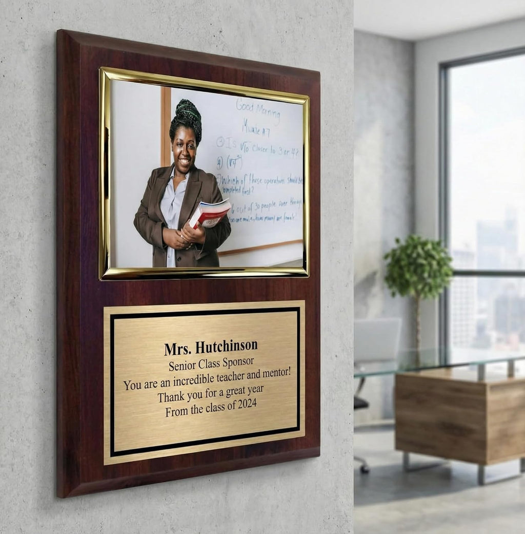 Personalized 8x10 Photo Plaque with 4x6 Horizontal Picture Holder | Custom Engraved Gold Frame Award Plaque, Add Your