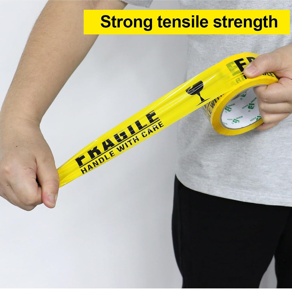 Fragile Tape 2 Inch x 180 Feet (60 Yards) 4 Rolls, Yellow Fragiles Tape Handle with Care for Shipping with Dispenser