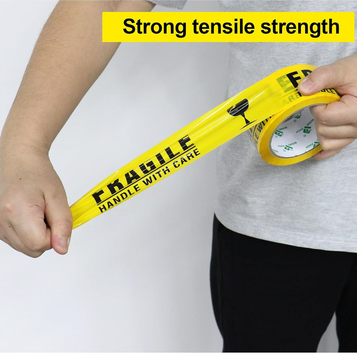 Fragile Tape 2 Inch x 180 Feet (60 Yards) 4 Rolls, Yellow Fragiles Tape Handle with Care for Shipping with Dispenser