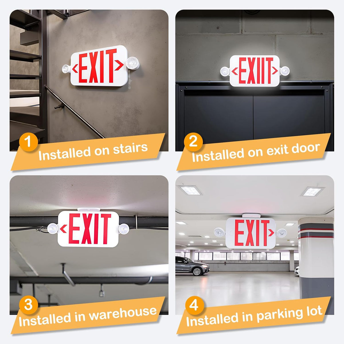 LIT-PaTH Exit Sign with Emergency Light, Battery Backup, 2 Pack