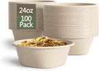 24 Oz Disposable Bowls, [100 Pack] Paper Bowls Disposable - Heavy Duty and Eco-friendly Sugarcane and Bamboo Bagasse