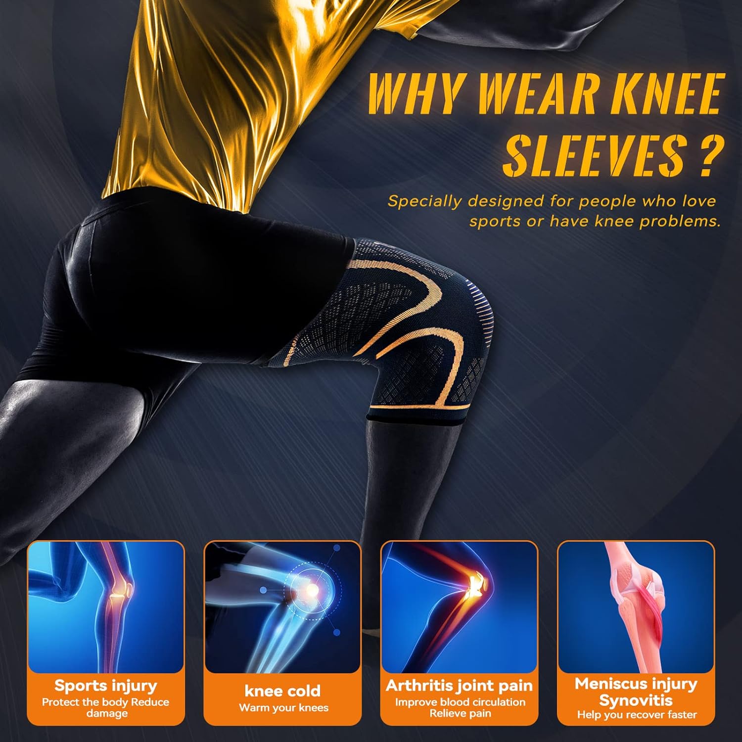 Copper Knee Braces for Men and Women (2 pack) -Knee Supports Copper Compression Knee Sleeve for Knee Pain, Arthritis