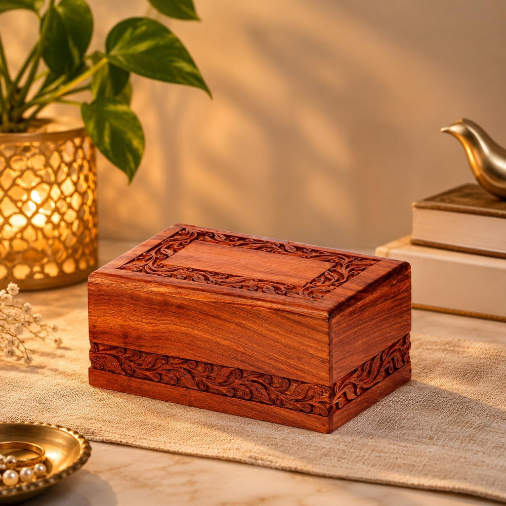 Wooden Keepsake Urn Box, Cremation Urns for Human Ashes, Handcarved Decorative Memorial, Wood Casket for Pets, Cat