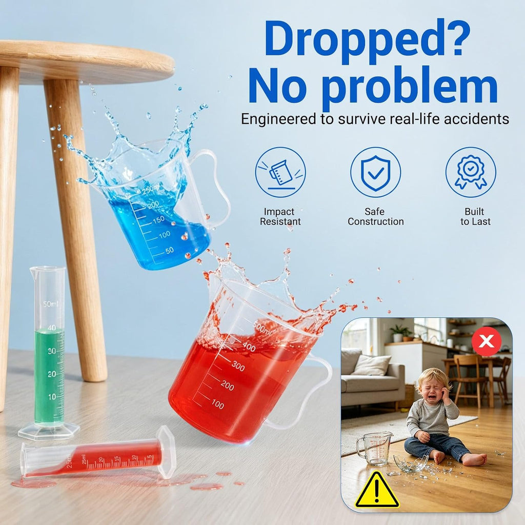 28PCS Plastic Test Tubes and Beaker Set for Classroom and Lab Use | Thick Break-Resistant Plastic, Safe for Repeated