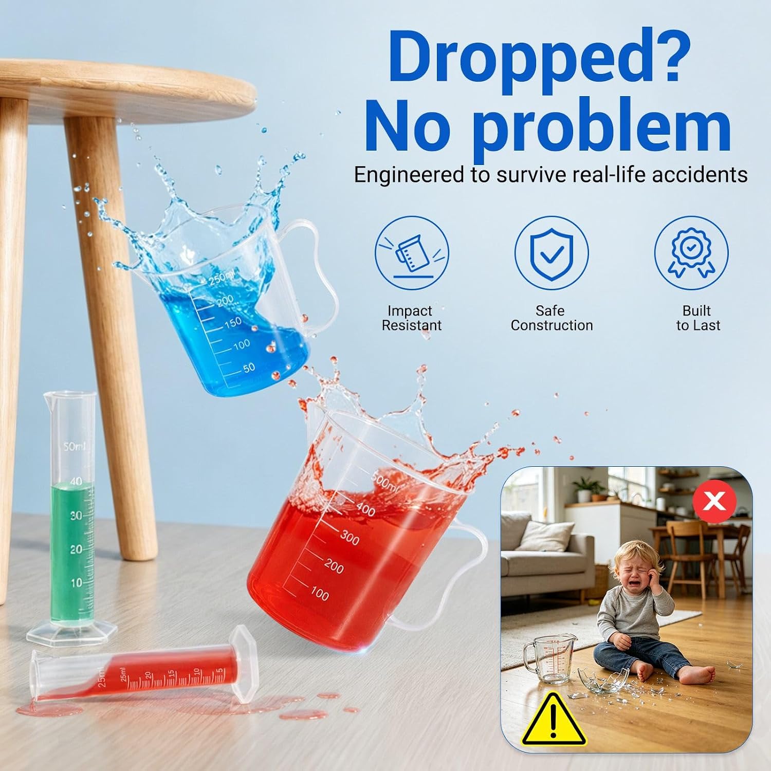 28PCS Plastic Test Tubes and Beaker Set for Classroom and Lab Use | Thick Break-Resistant Plastic, Safe for Repeated