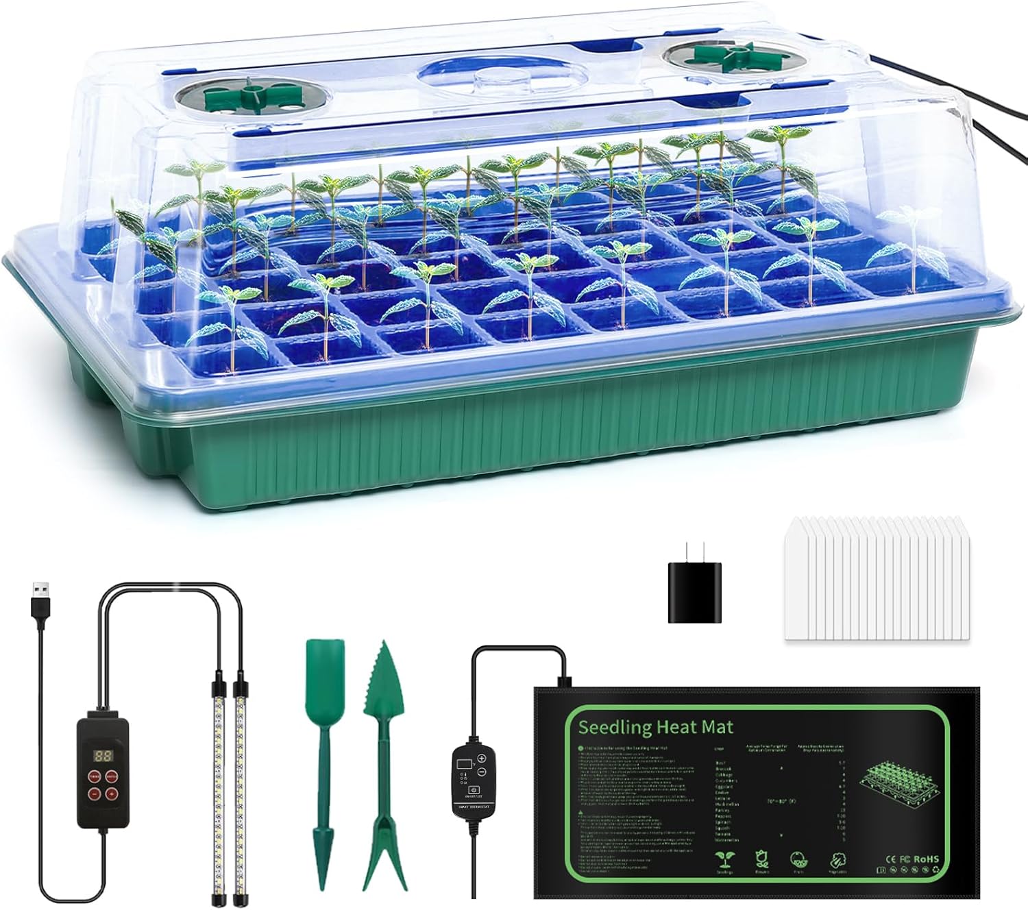 40 Cell Seed Starter Kit with Grow Light and Graphene Heating Mat, Reusable Seed Starter Tray with Higher