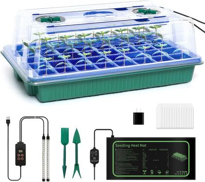 40 Cell Seed Starter Kit with Grow Light and Graphene Heating Mat, Reusable Seed Starter Tray with Higher