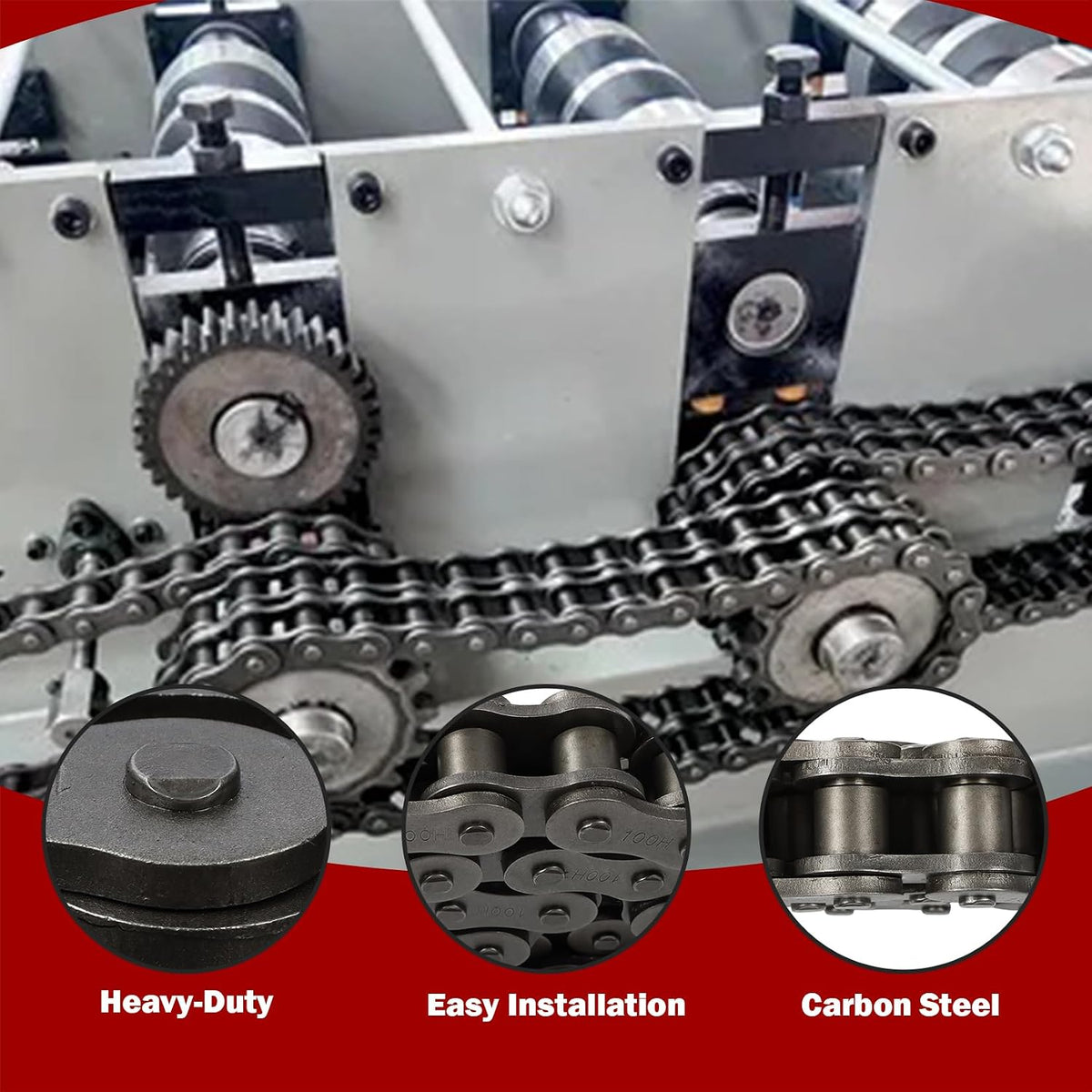 findmall 100H Heavy Duty Roller Chain 10 Ft with 2 Connecting Links