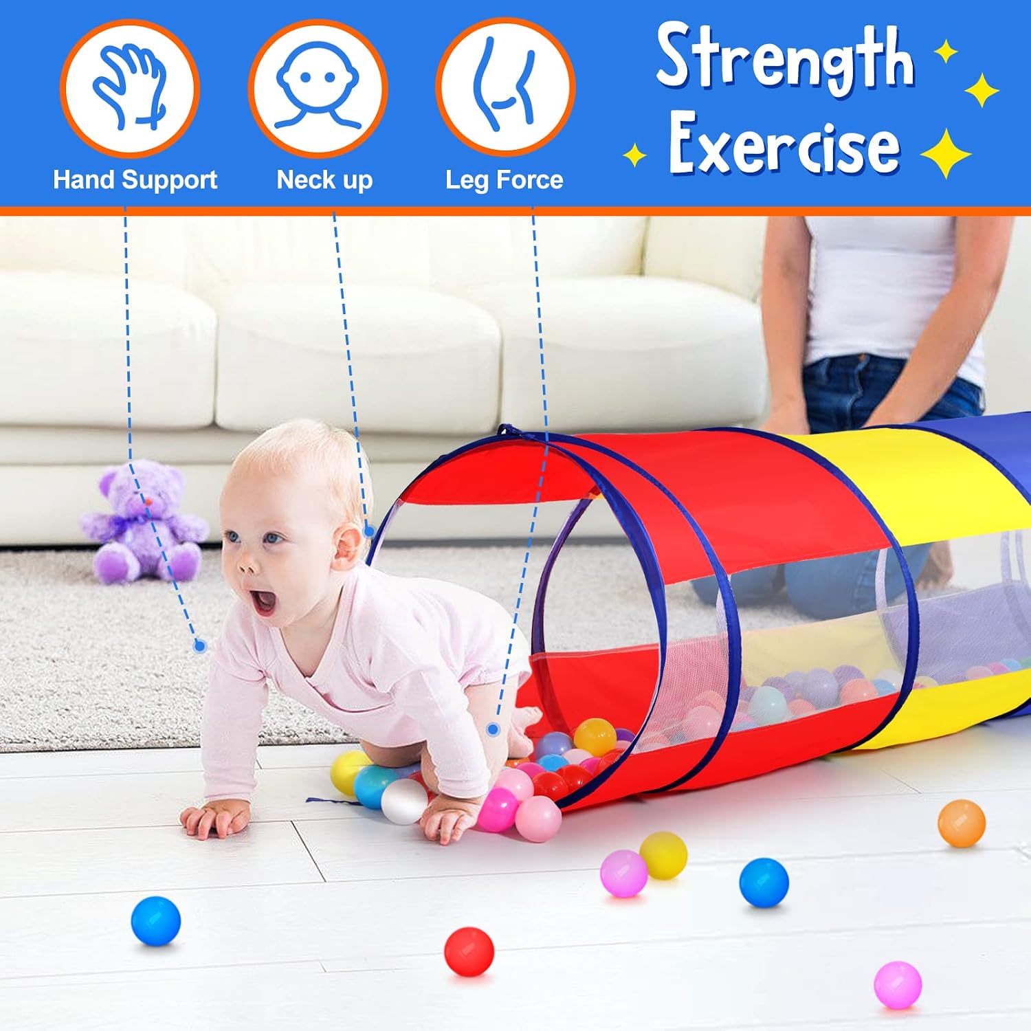 Kids Play Tunnel for Toddlers, Pop Up Crawl Through Tunnel Play Tent for Baby Infant Children or Dog with 2 Mesh