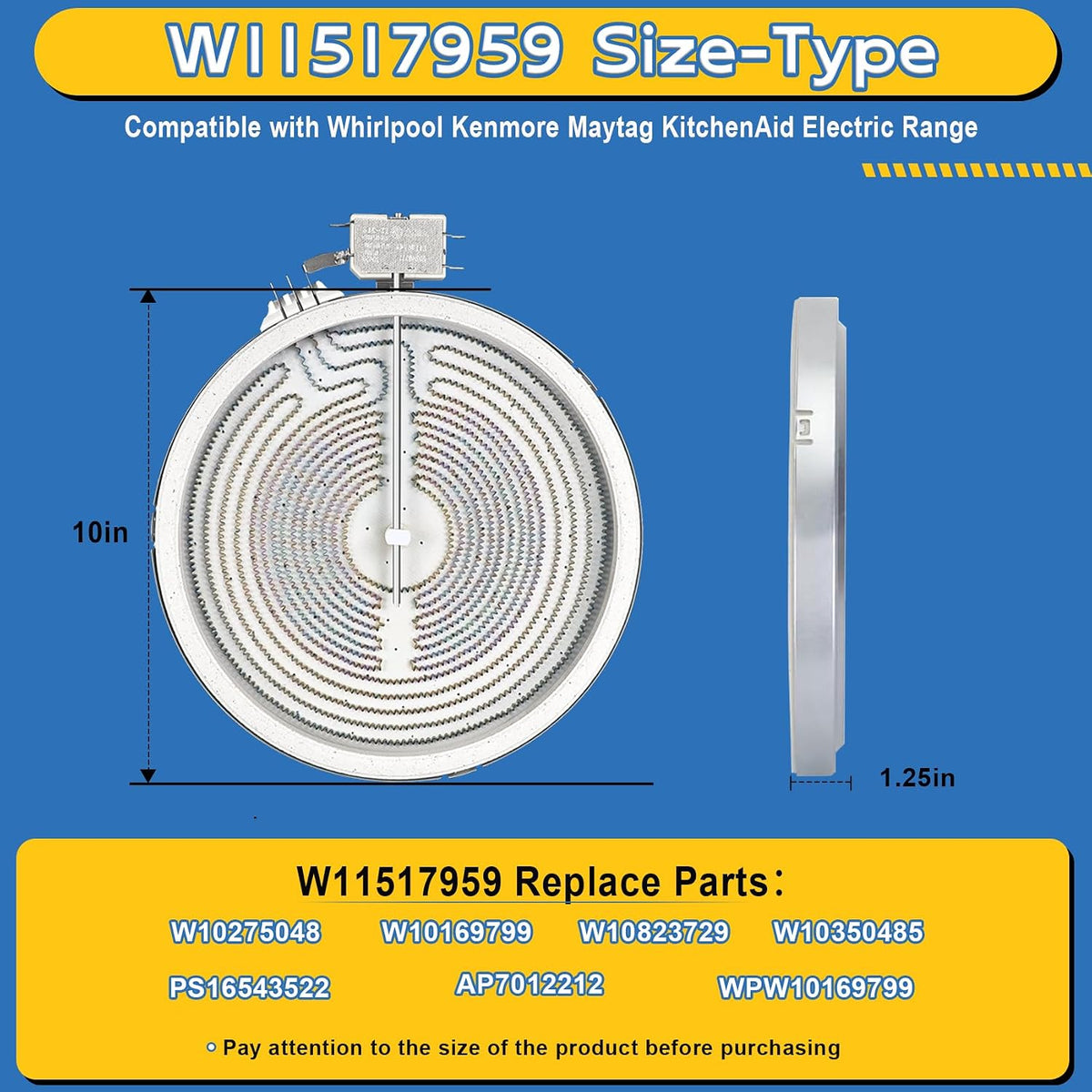 W11517959 9"/6" Dual Radiant Surface Element for Whirlpool Range