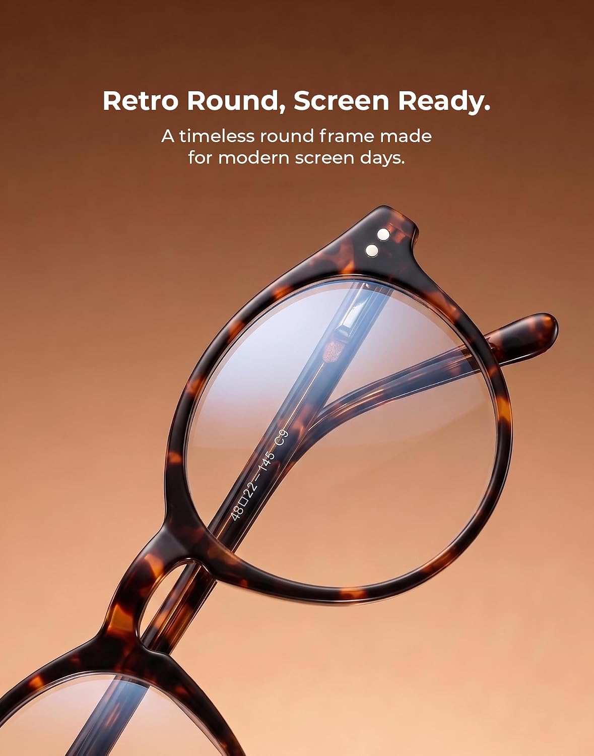 Blue Light Blocking Glasses Men Women,Vintage Round Frame Eyeglasses | Flexible TR90 with Red,Orange,Clear Lens for