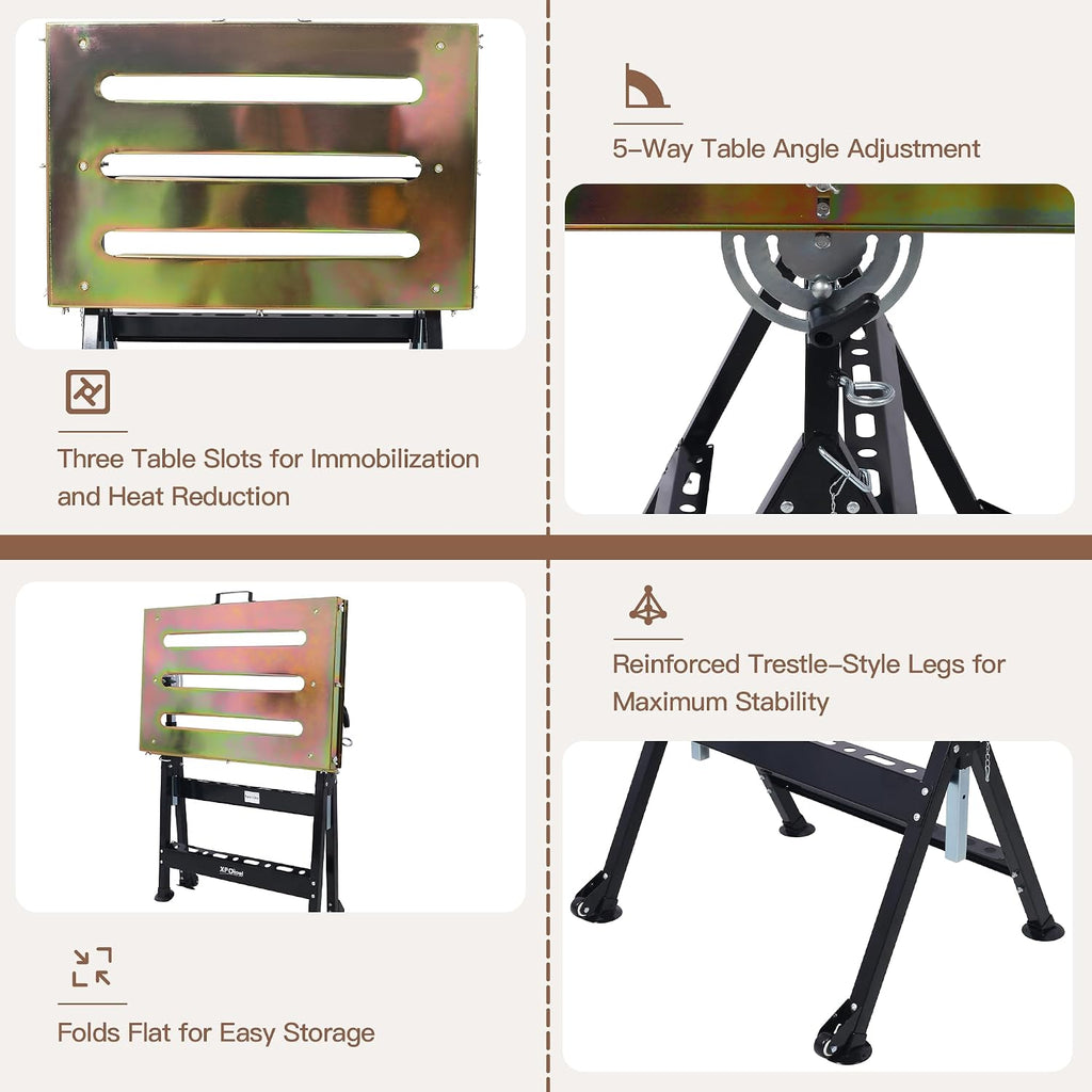 Steel Welding Table 30" x 20", Portable Welding Table with Wheels and 3 Slots, Adjustable Angle & Height, 400lbs Load