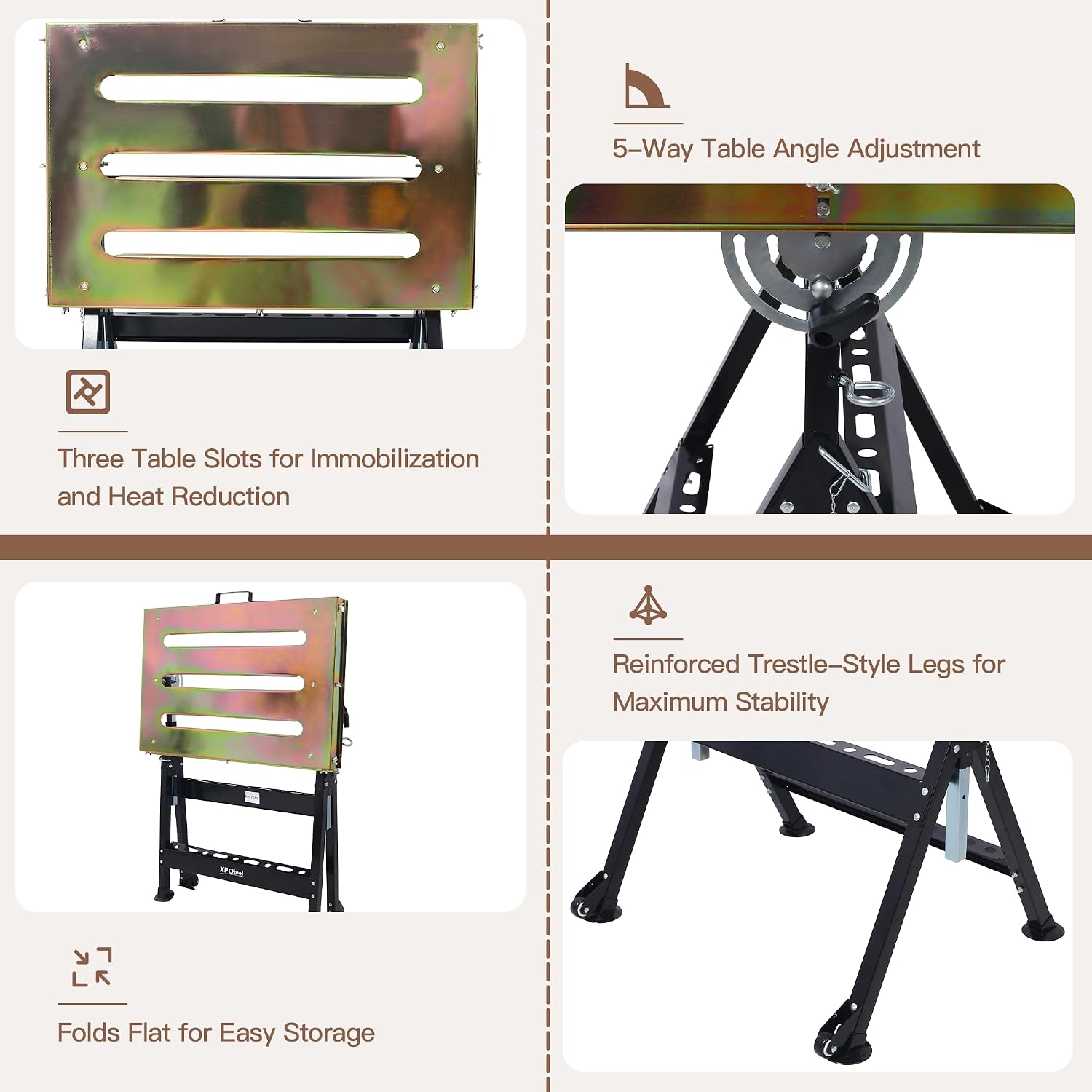 Steel Welding Table 30" x 20", Portable Welding Table with Wheels and 3 Slots, Adjustable Angle & Height, 400lbs Load