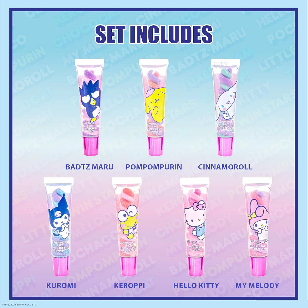 Hello Kitty Lip Gloss Set, 7-Piece Swirl Plant-Based, Ages 3+