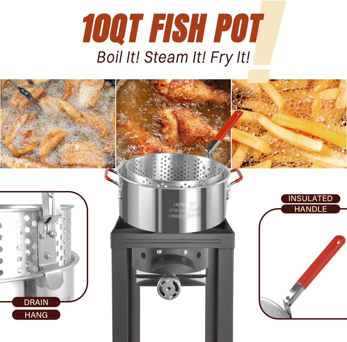 30QT Turkey Fryer & 10QT Fish Fryer Kit, 55,000 BTU Propane Cooker