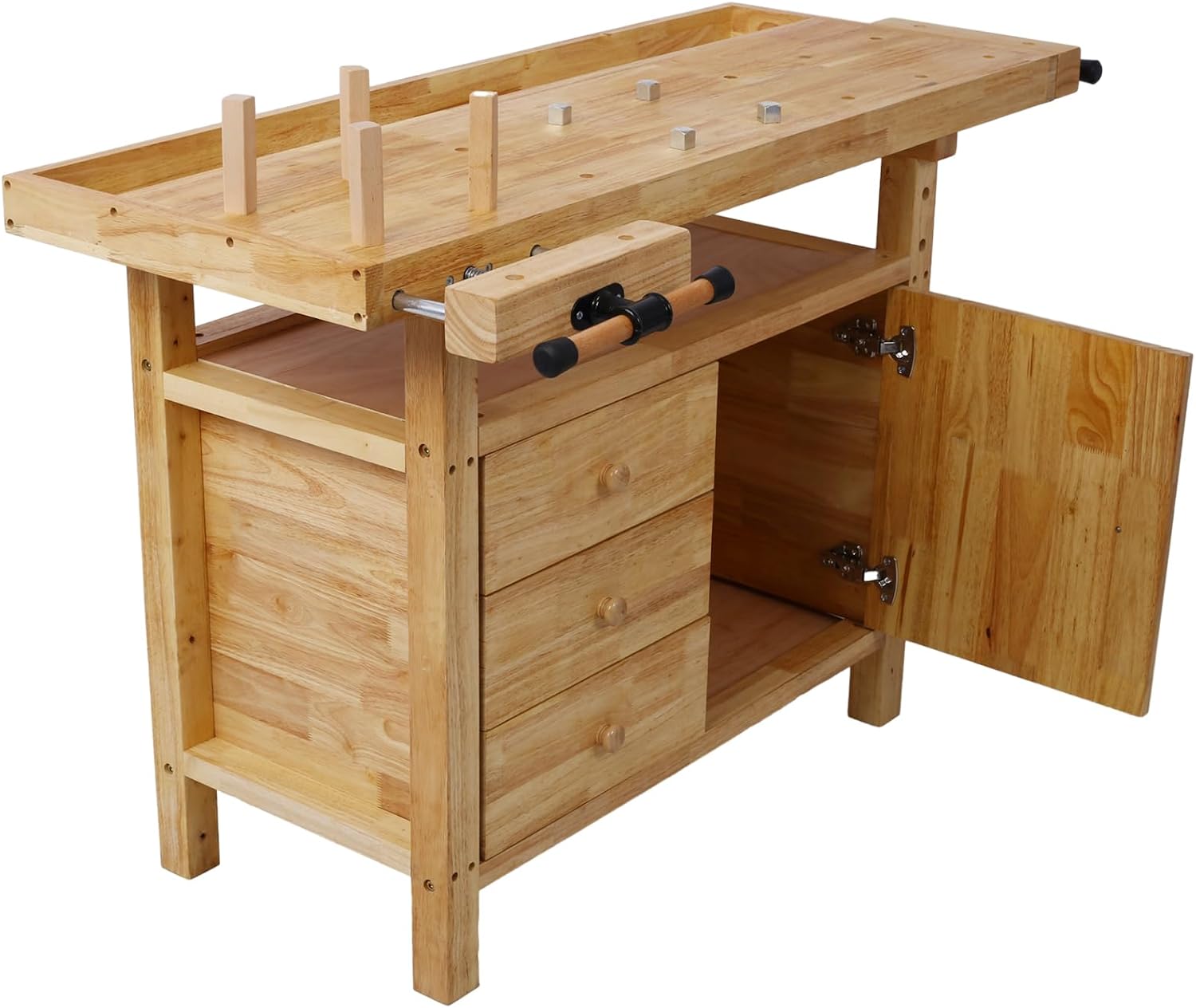 LifeSky Wooden Workbench with Storage & Clamps - Heavy Duty Garage Workshop Table for DIY Woodworking & Home Projects