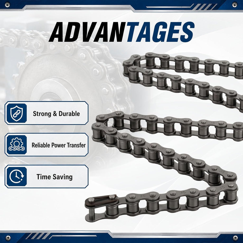 #35 Roller Chain x 10 FT + 2 Connecting Links-320 Links 3/8" Pitch