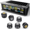 RV TPMS Tire Pressure Monitor, 6 Sensors, 0-144 PSI, Solar Display | Custom alerts, color screen, USB rechargeable