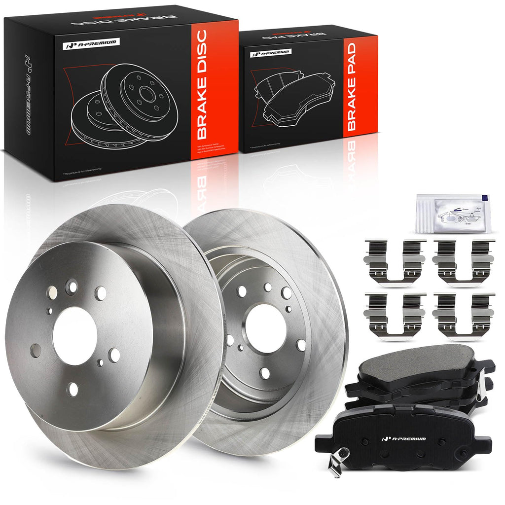 A-Premium 11.72 inch (297.8mm) Rear Solid Brake Rotors and Ceramic Pads Kit