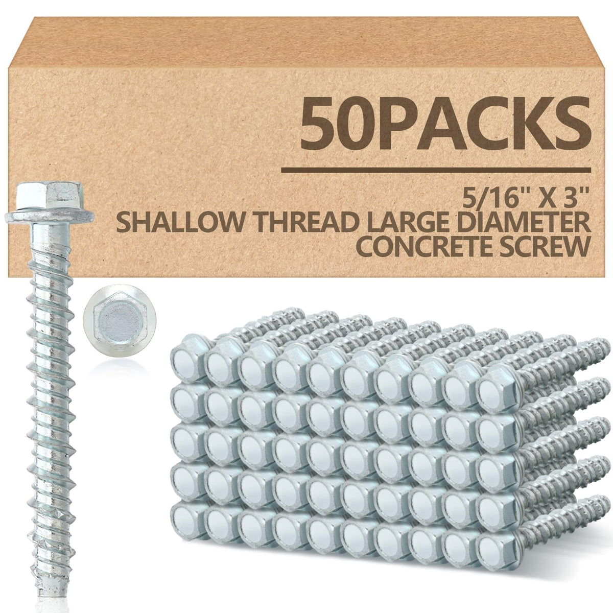 50 Pack 5/16 x 3 Concrete Anchors and Screw Kits Galvanized