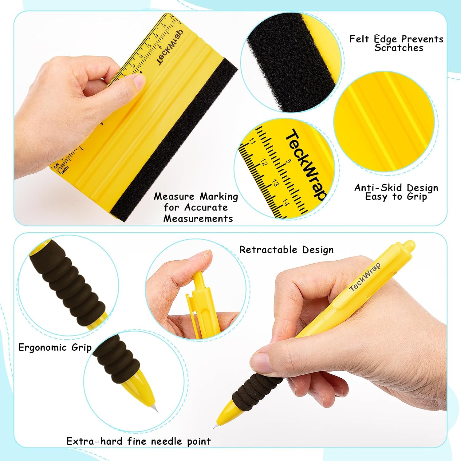 Vinyl Craft Tool Kit for Decals, HTV & Iron-On Projects - 3PCS | Retractable Weeding Pen, Felt Vinyl Squeegee with