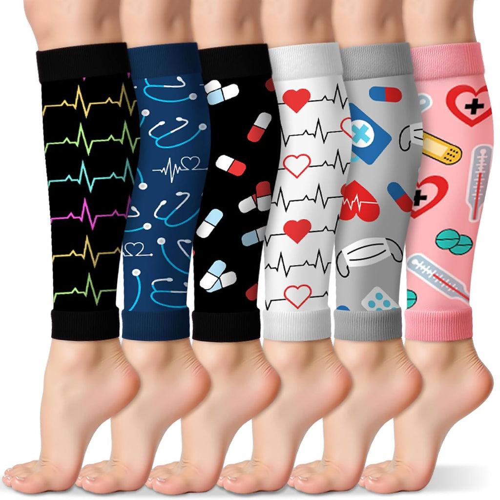6 Pairs Cna Week Appreciation Gifts Calf Compression Sleeve for Nurse Footless Compression Socks Support Sports