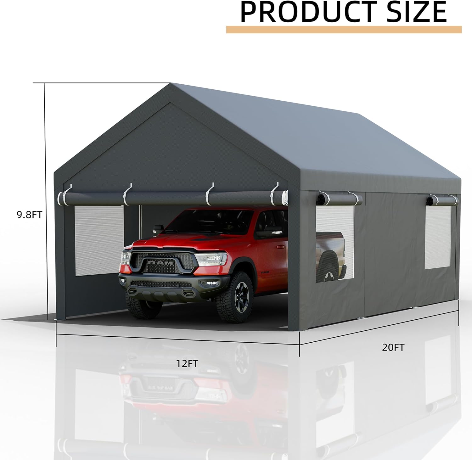 JY QAQA Carport, 12x20 FT Heavy Duty Carport with Roll-Up Window and Sandbags, Portable Garage with Removable Side