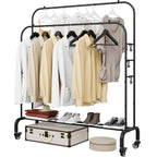 Clothes Rack with Lockable Wheels Double Rods Metal Garment Racks