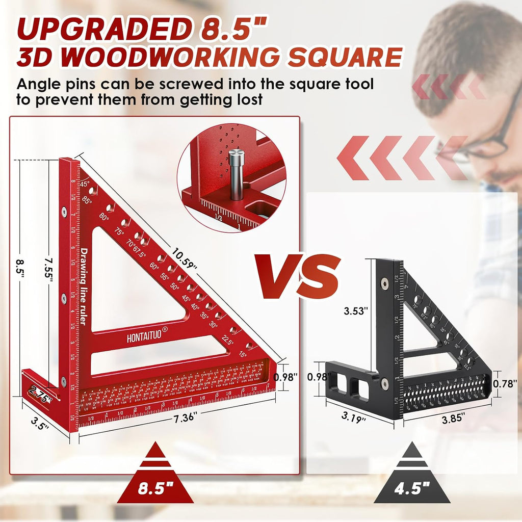 8.5-Inch 3D Large Carpenter Square for Multi-Angle Measuring and Marking | 15-90 Degrees Angle Marking Square