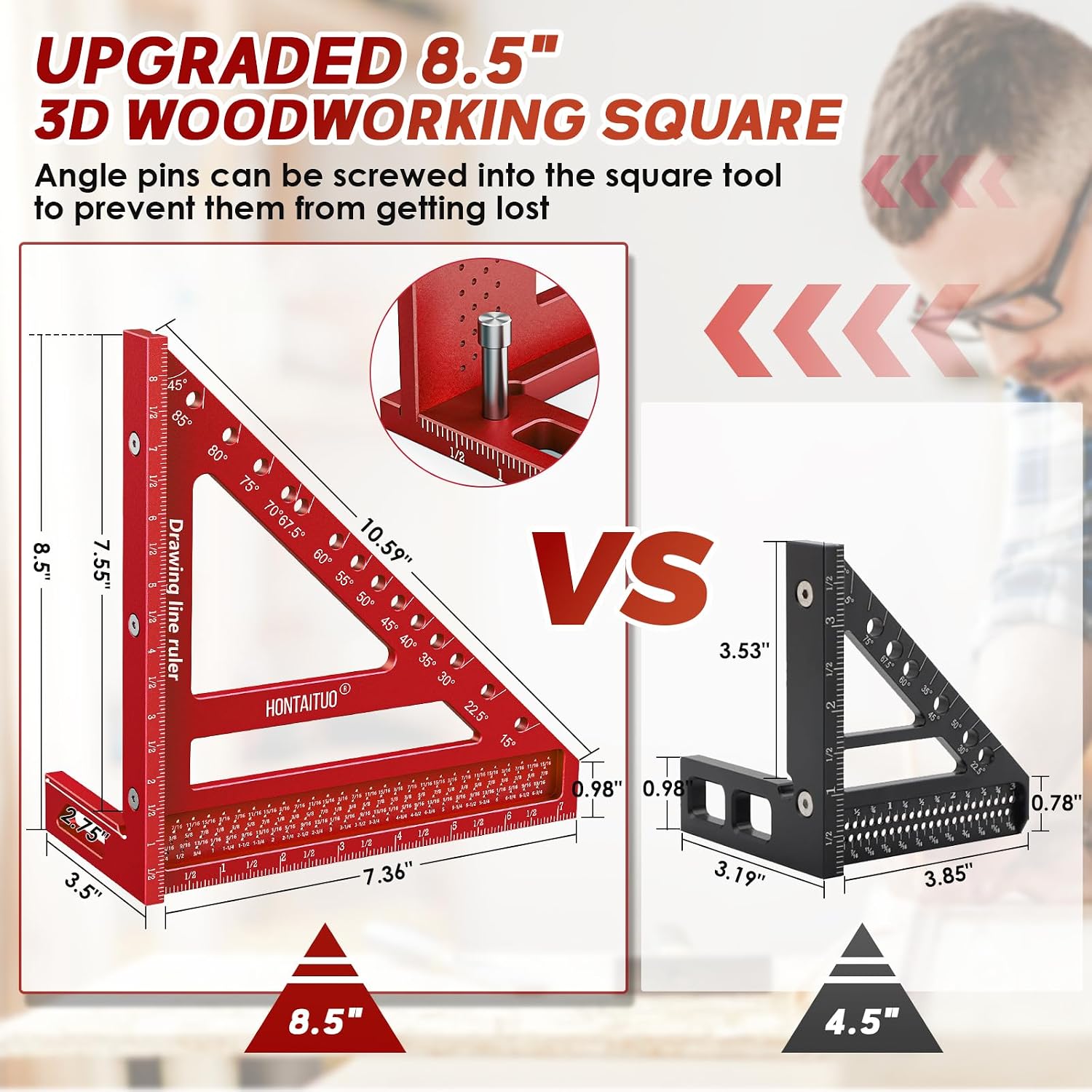 8.5-Inch 3D Large Carpenter Square for Multi-Angle Measuring and Marking | 15-90 Degrees Angle Marking Square