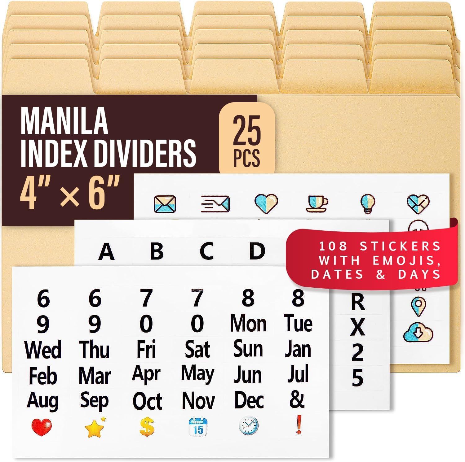 4x6 Index Card Dividers with Tabs, Recipe Card Box Organizer Dividers 4 x 6 | 25 Heavyweight 4x6 Dividers With Tabs