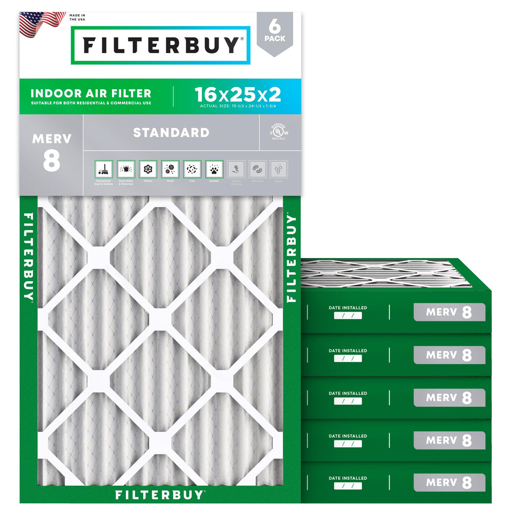 16x25x2 Air Filter MERV 8 Dust & Allergy Defense (6-Pack)