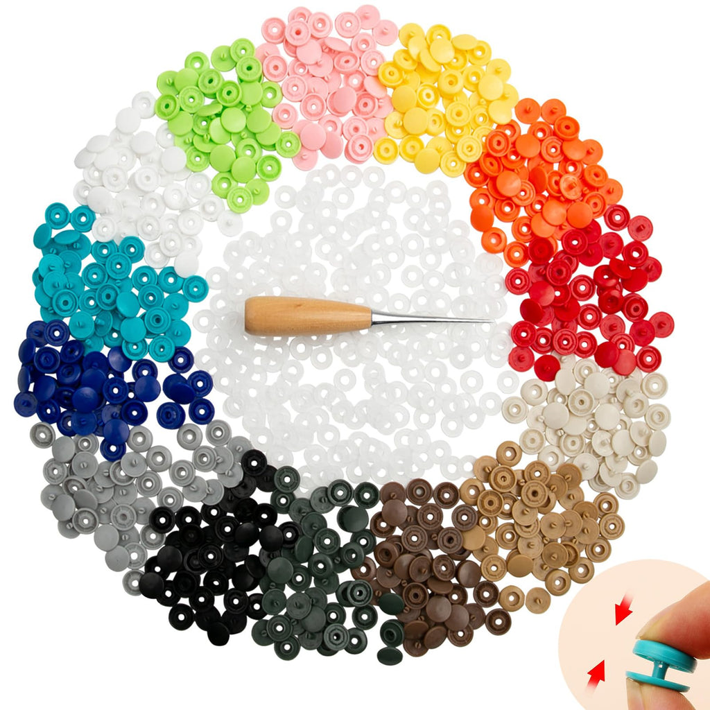 120 Sets Plastic Snap Buttons, No Sew Buttons