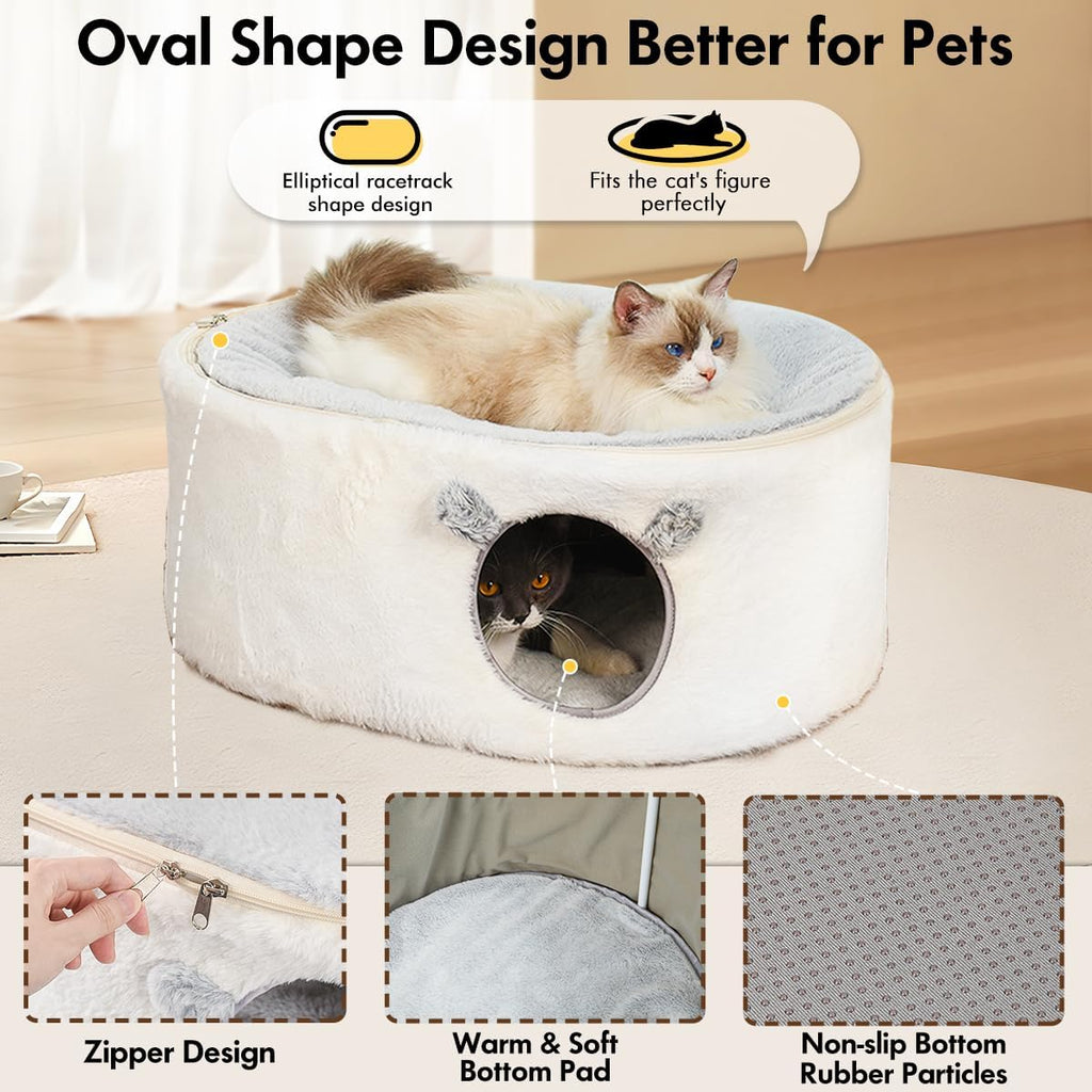Cat Bed for Indoor Cats, Fluffy Large Enclosed Cat House Cave Pet Bed Hammock with Removable Washable Cover for