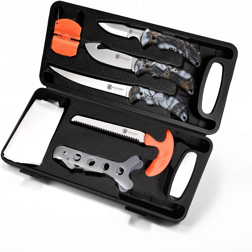 Hunting Deer Knife Set Field Dressing Kit | Game Processor Set, 8 pieces, Blue Handle