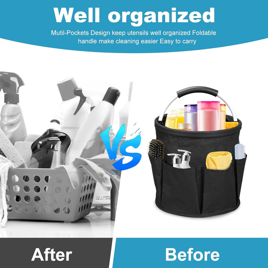 17L Portable Cleaning Bucket Organiser, 6 Pockets Foldable Cleaning Caddy with Handle Wearable Cleaning Caddy Bag for